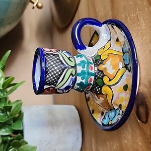 Talavera colorful Mexican pottery candle holder candlestick